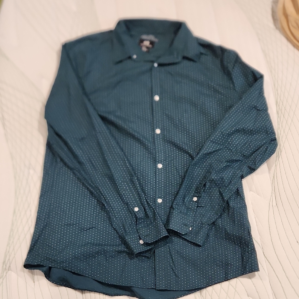 H&M Emerald Green Casual Button Down Shirt Classic Style